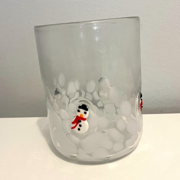 Anthropologie Festive Icon Juice Glass Cup 17 Oz Holiday Snowman - Picture 2 of 4